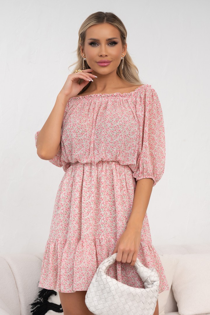 Фото товара 22521, платье в розовый цветочек на резинке